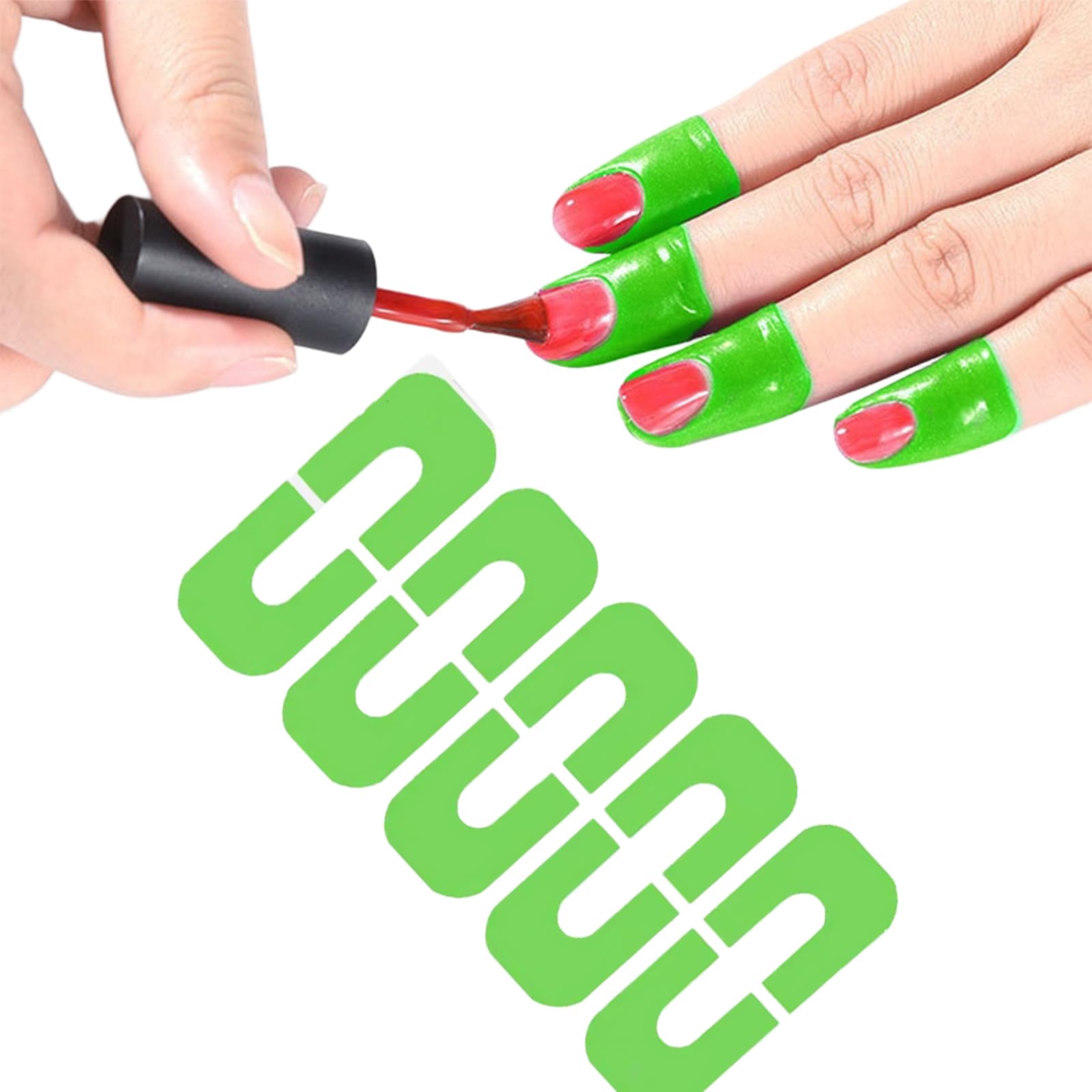 Self adhesive manicure guide tape wrapped around fingers for cuticle protection.