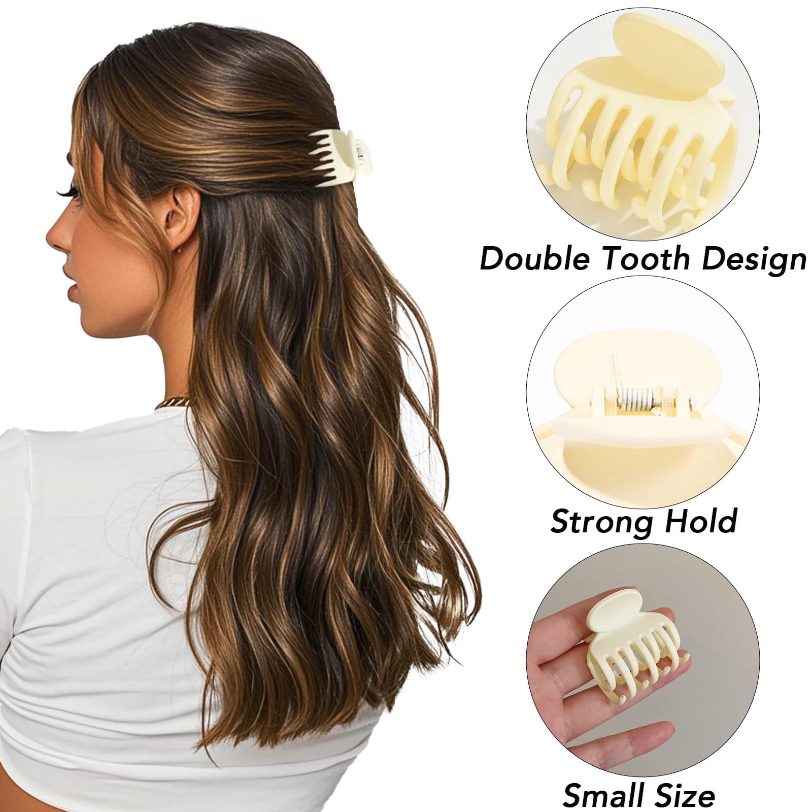 Model showcasing a half up hairstyle using a Drnytunk small matte claw clip