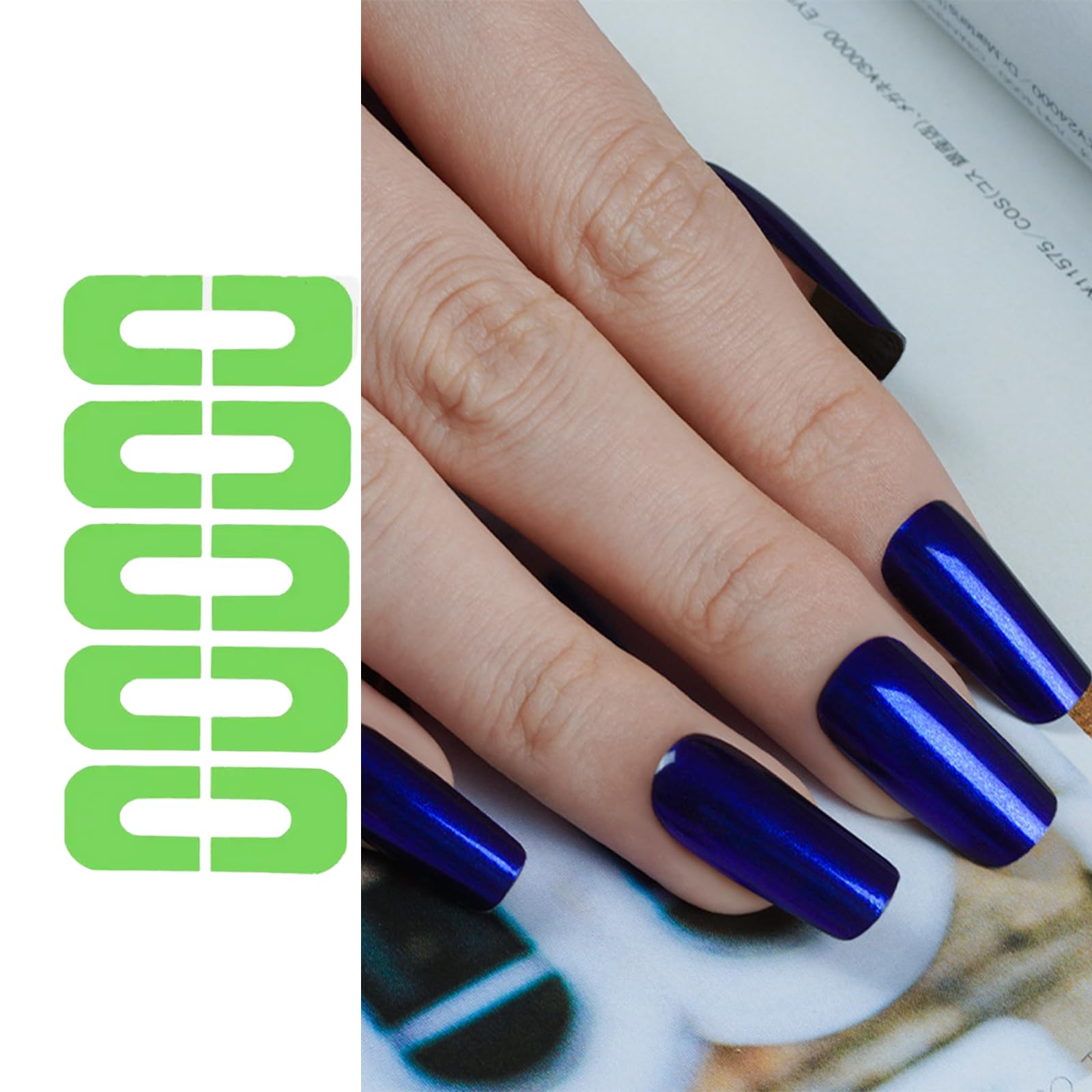 Disposable spill proof nail paint tape sheet showing ten flexible pieces.