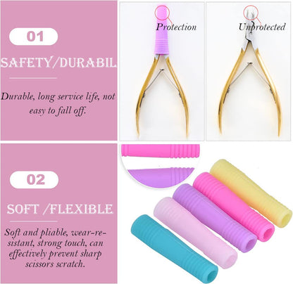 AKOAK salon grade nipper sleeve protectors inside a travel makeup organization bag.