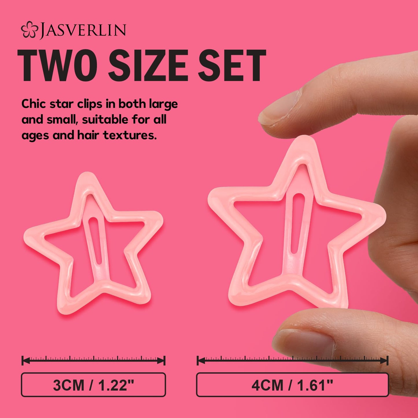Assorted sizes of pink star barrettes in a pile