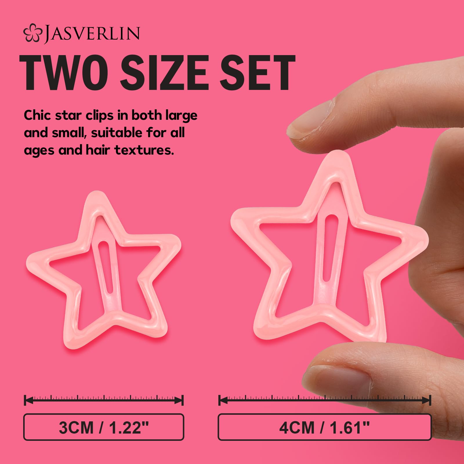 Assorted sizes of pink star barrettes in a pile