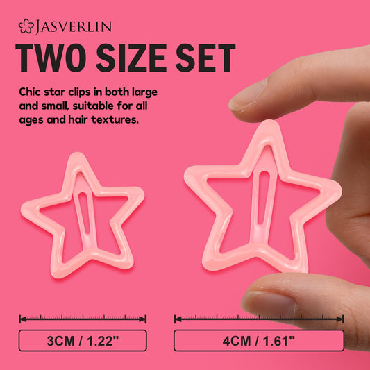 Assorted sizes of pink star barrettes in a pile