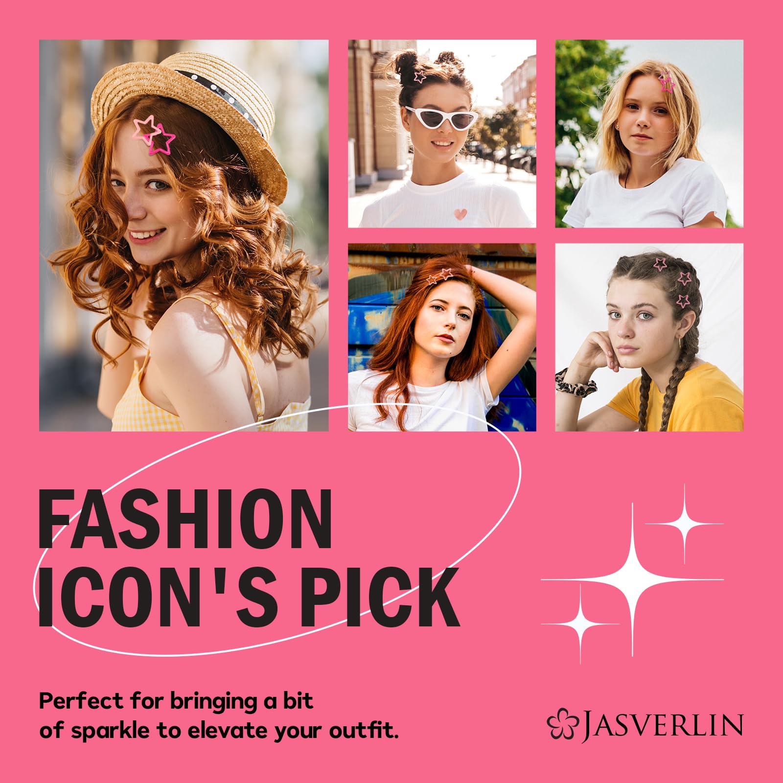 Model wearing Y2k style star snap hair clips