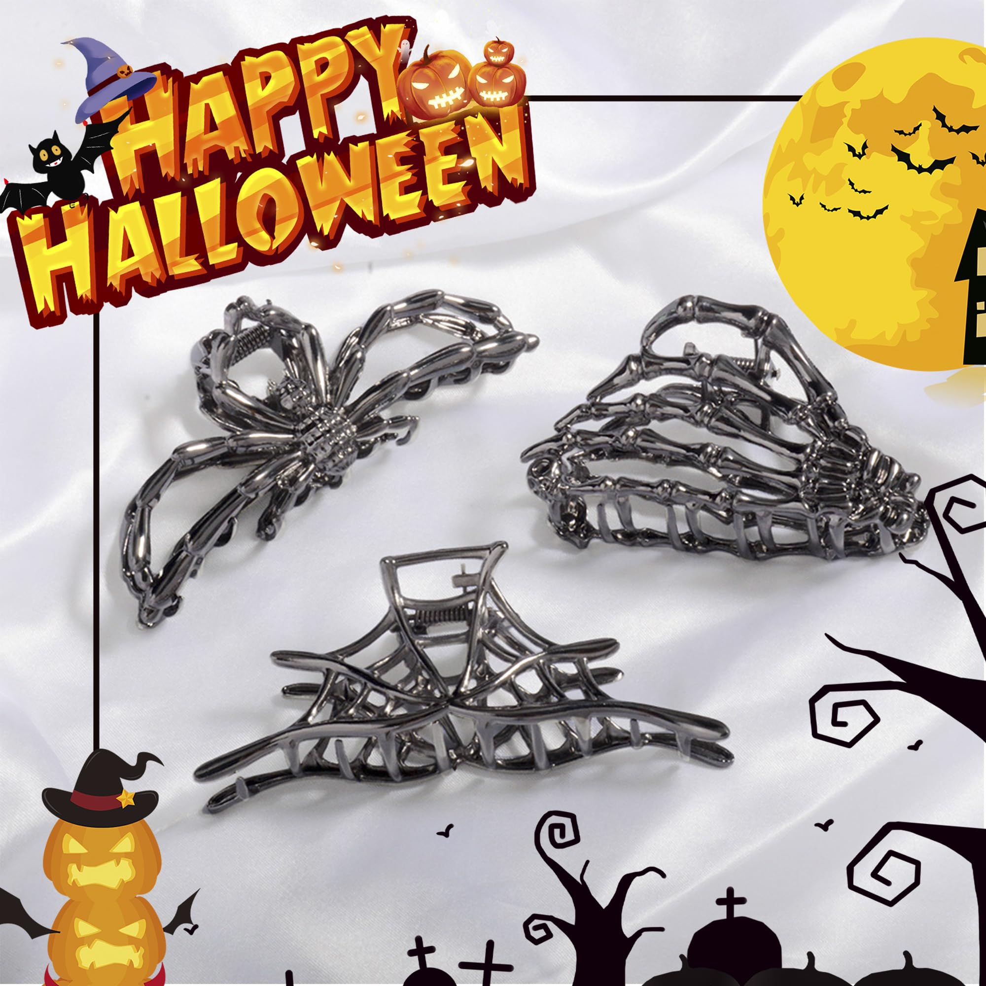 Rauimour skeleton hand and spider hair accessories set showing strong steel spring detail