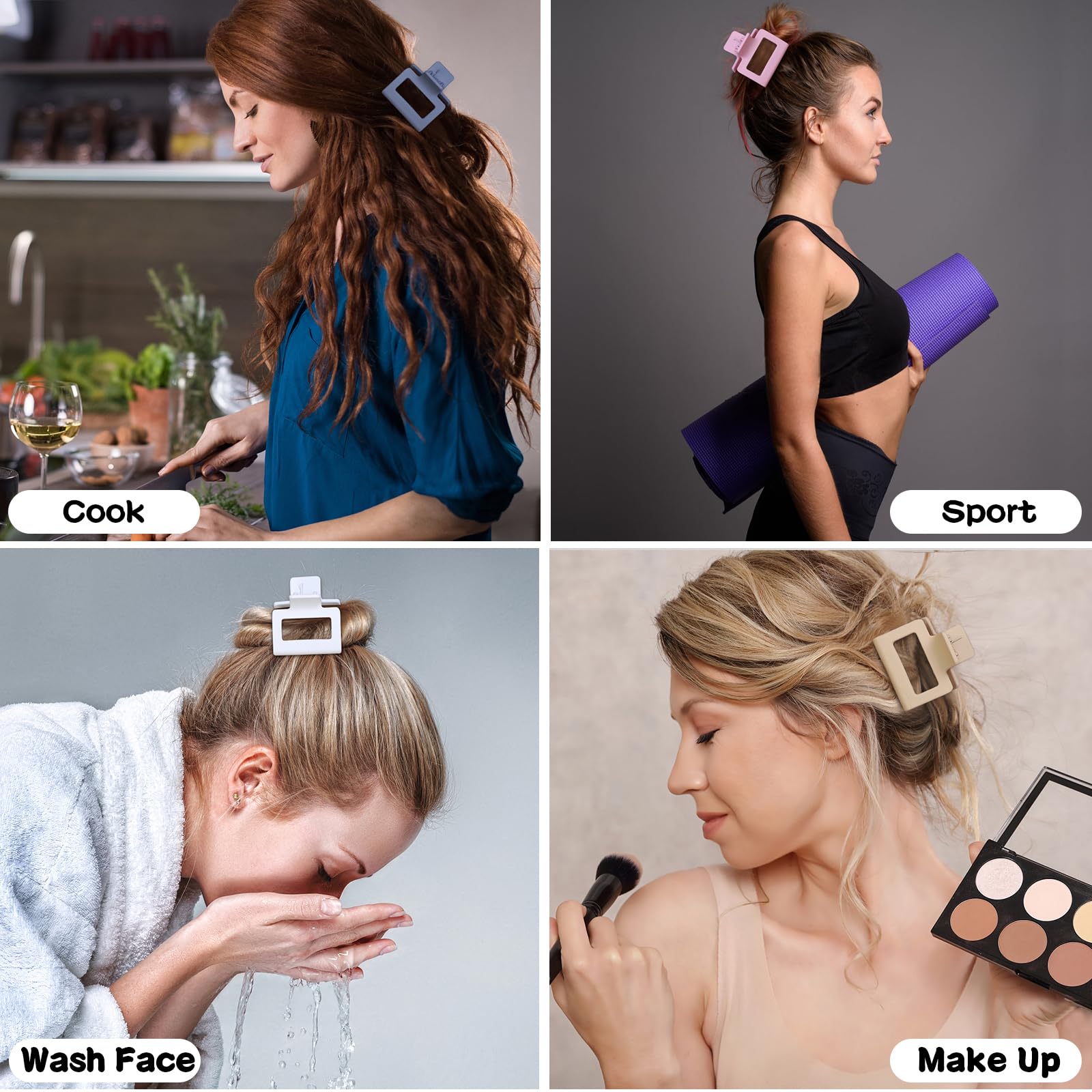 Sisiaipu medium claw clips demonstrating secure grip on fine hair during a morning skincare routine