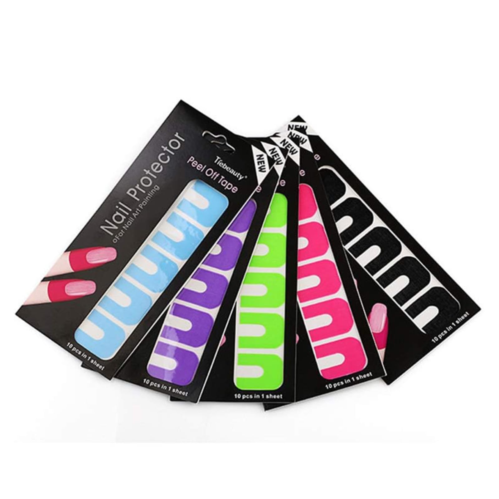 Pink anti-spill nail art shields wrapped around fingertips acting as a cuticle barrier for mess-free polish application.