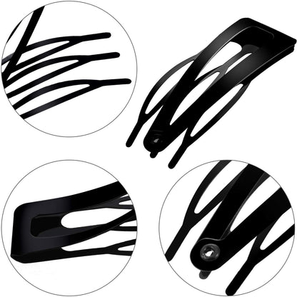 Close up of black metal barrettes showing the three tooth comb design