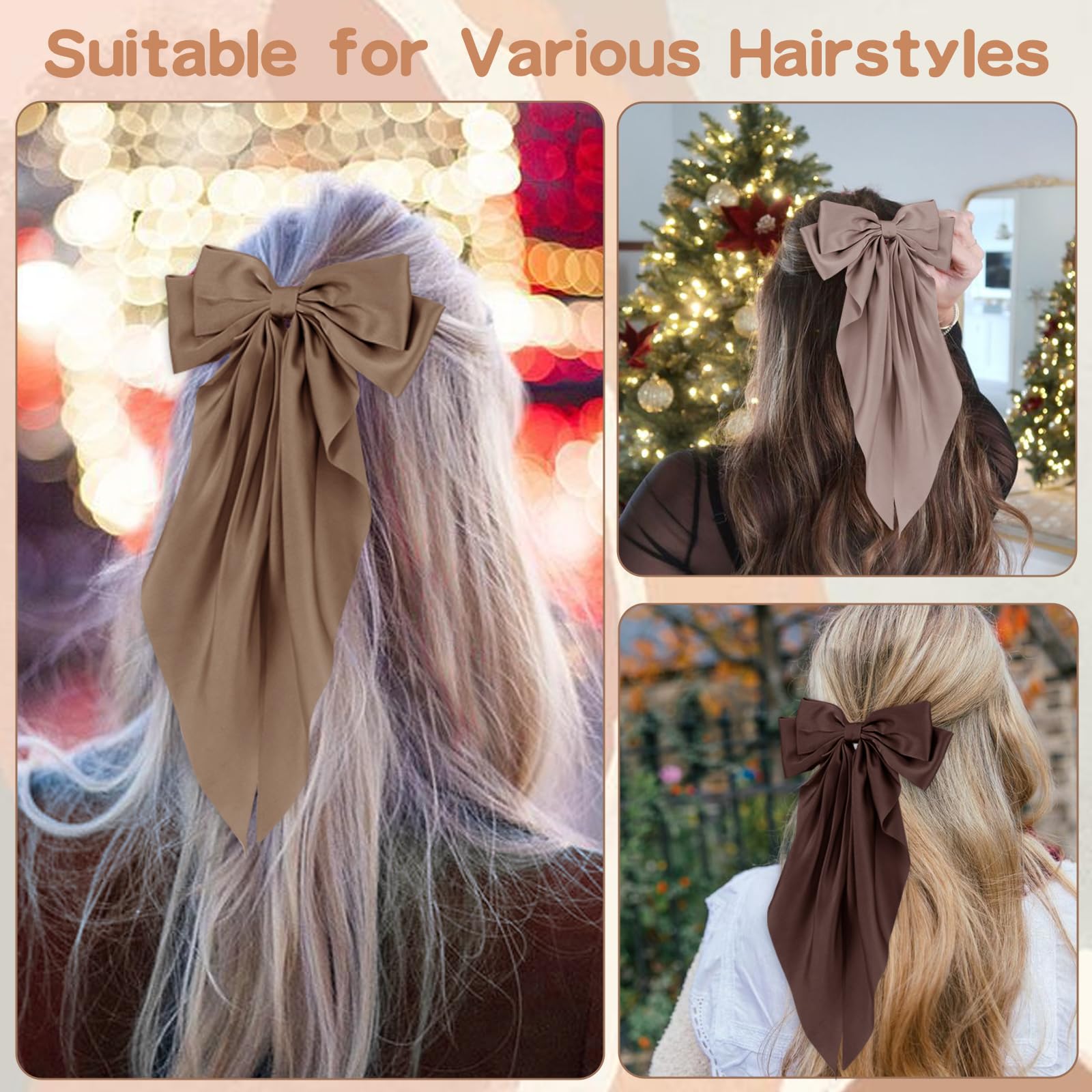 Oversized long tail ribbon hair clips in vintage French style for women