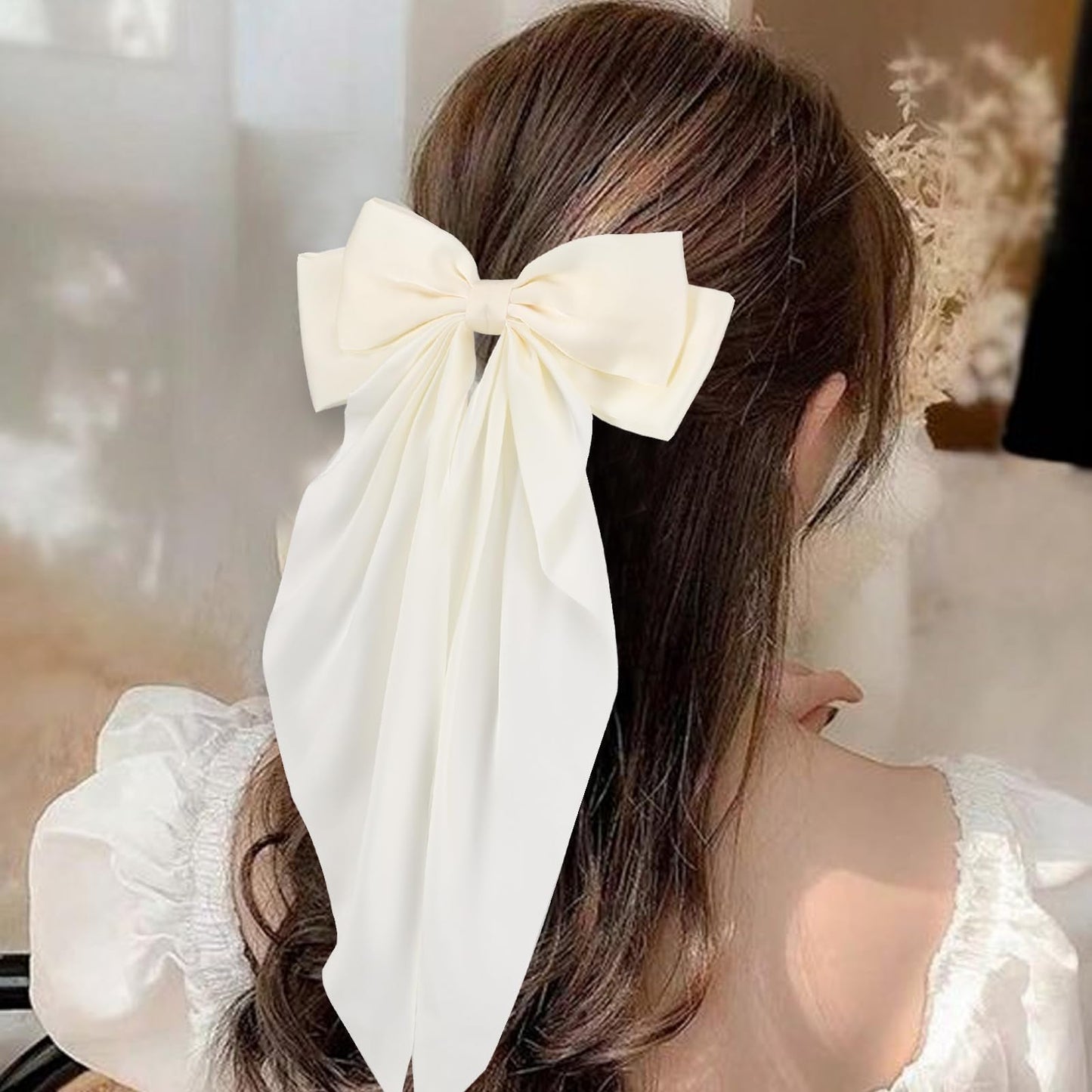 Chic neutral colored handmade soft fabric bowknot hair ties for girls