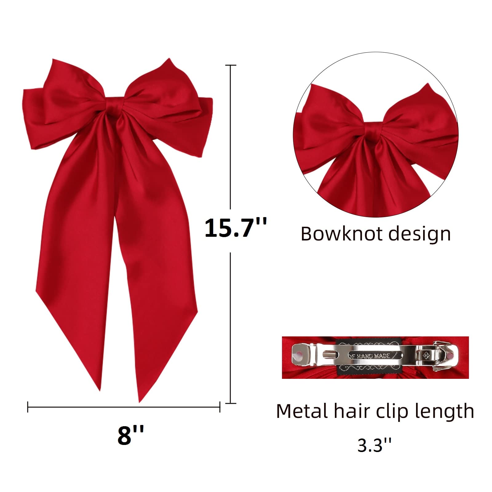 Different colors of Tobeffect large silky bow accessories coordinating with various outfits