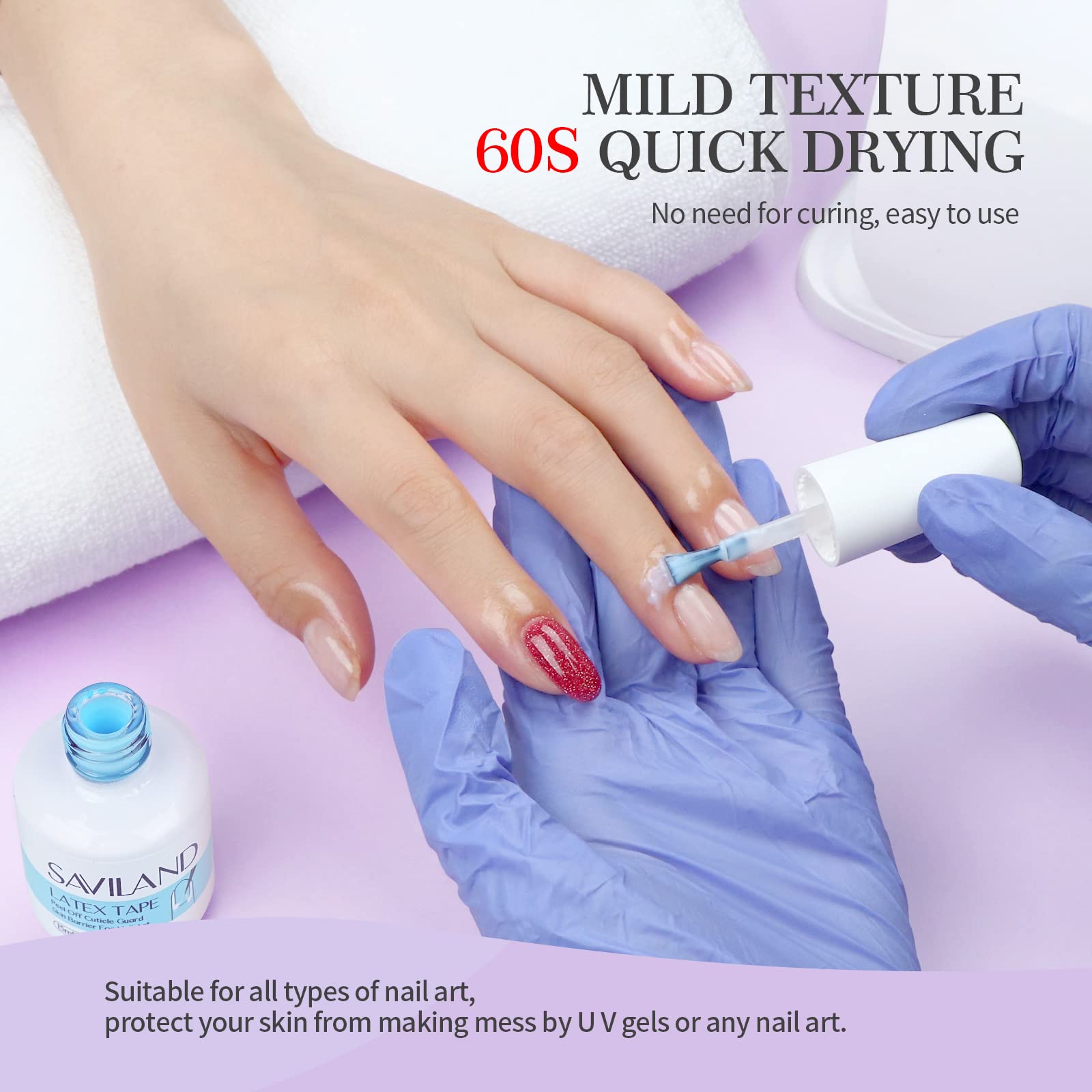Peeling away pink liquid latex from cuticles using the included metal tweezers