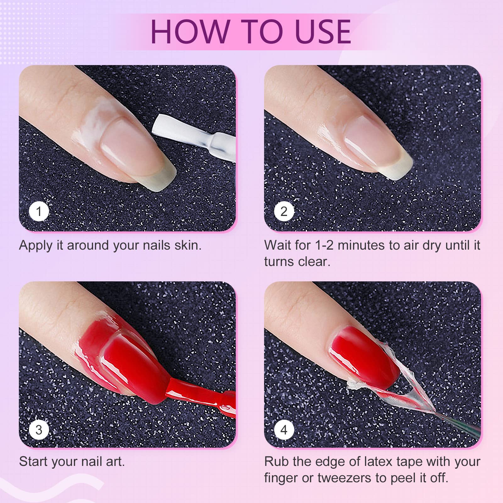 Stamping nail art process with liquid latex protecting the surrounding skin barrier
