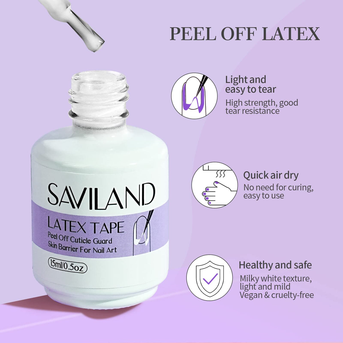 Saviland nail art peel off barrier in use on fingers