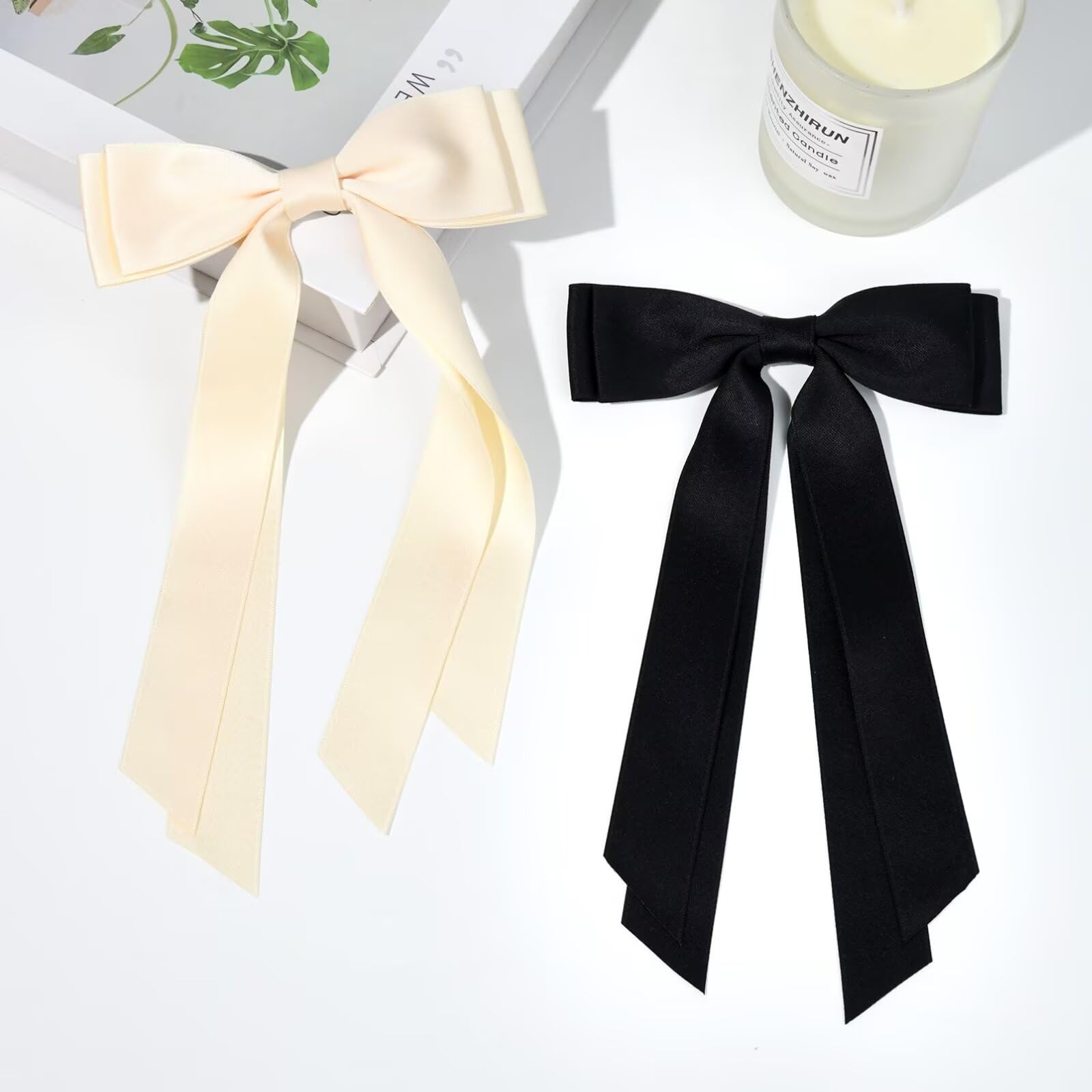 Two piece luxury ribbon ponytail holder accessories showing the secure metal alligator clip backing.