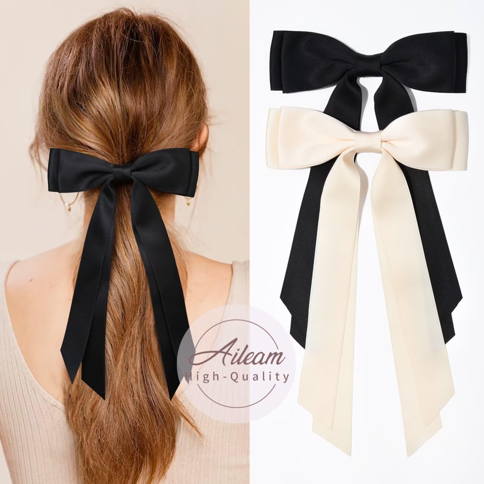 High quality light beige silky hair ribbon barrette for girls and toddlers.