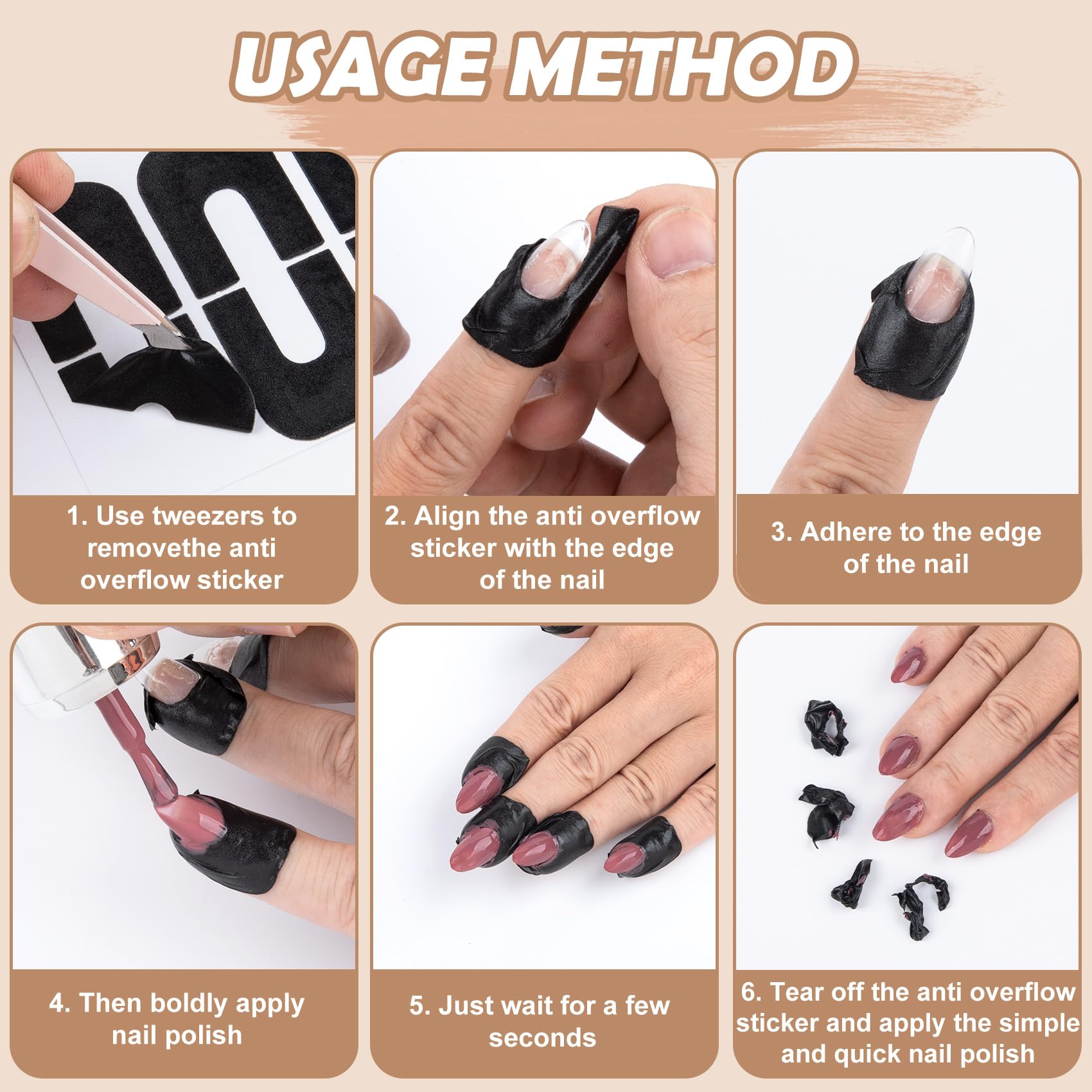 Black disposable peel off nail guards for mess free nail art painting