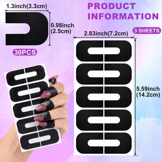 Close-up of a black U-shape gel nail sticker applied around a finger cuticle skin barrier