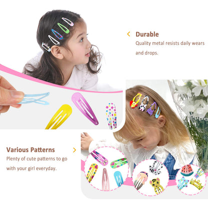 Funtopia colorful metal snap barrettes arranged by color and pattern variety