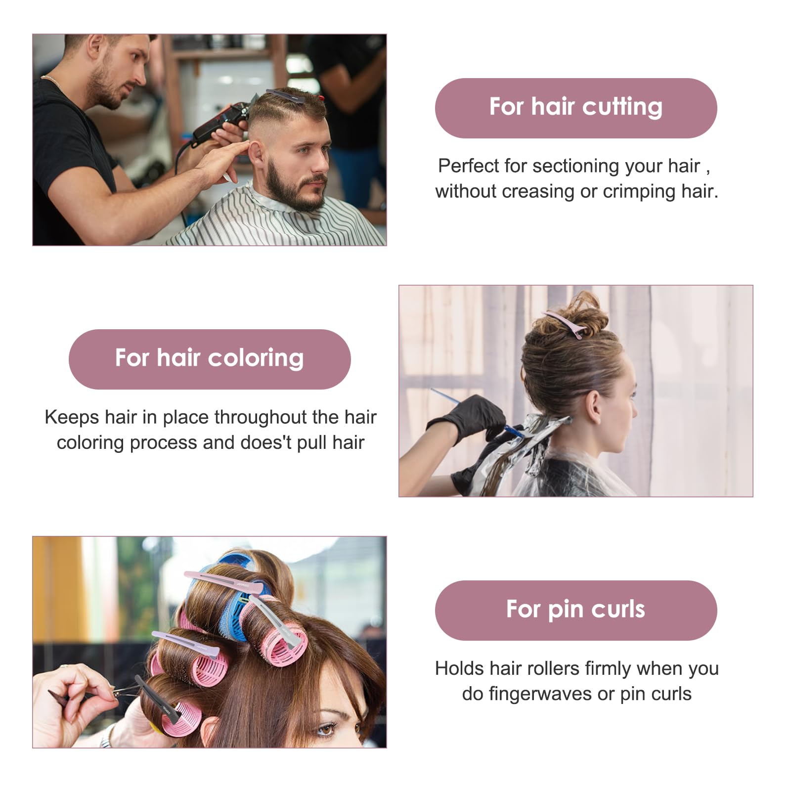 AIMIKE black salon hair cutting clips holding thick hair sections securely without leaving creases