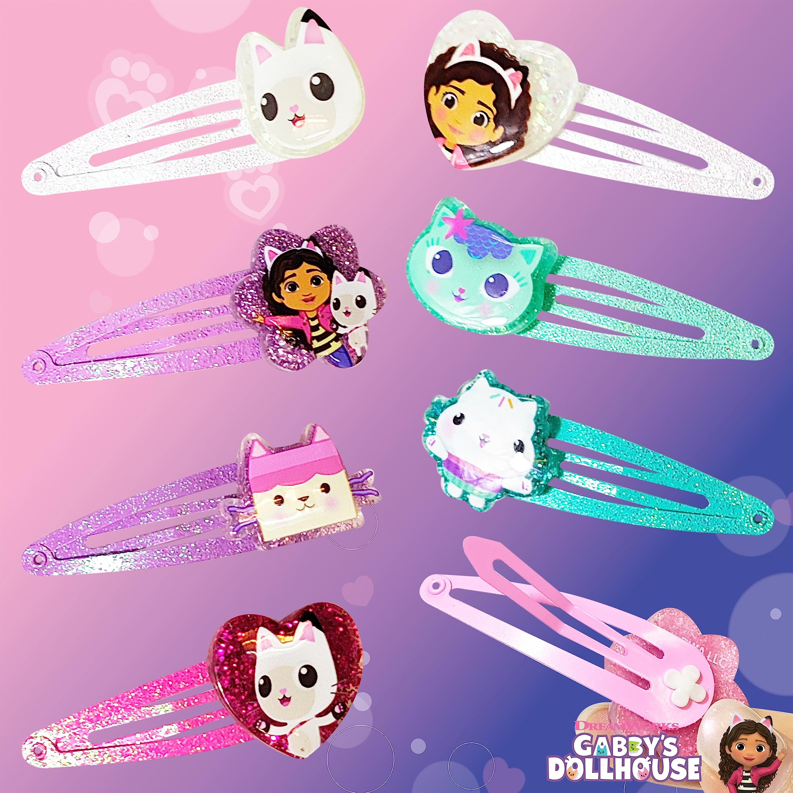 Eight piece girls vanity collection hair styling snap barrettes packaging