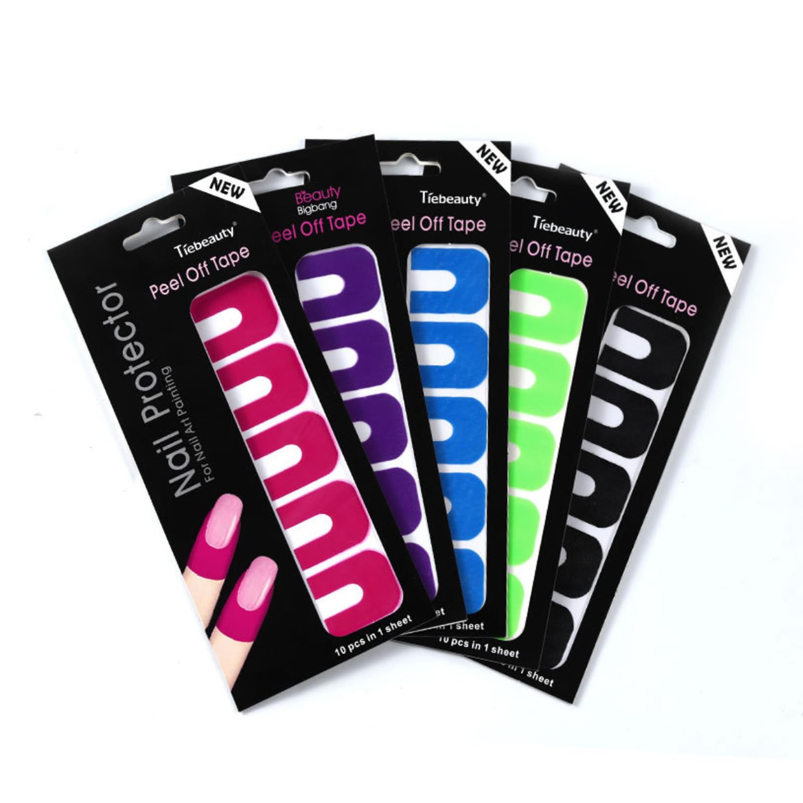 Self-adhesive plastic nail polish barrier applied around the finger for mess-free manicure protection