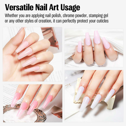 Before and after comparison of messy nail painting cleaned perfectly with peel off tape