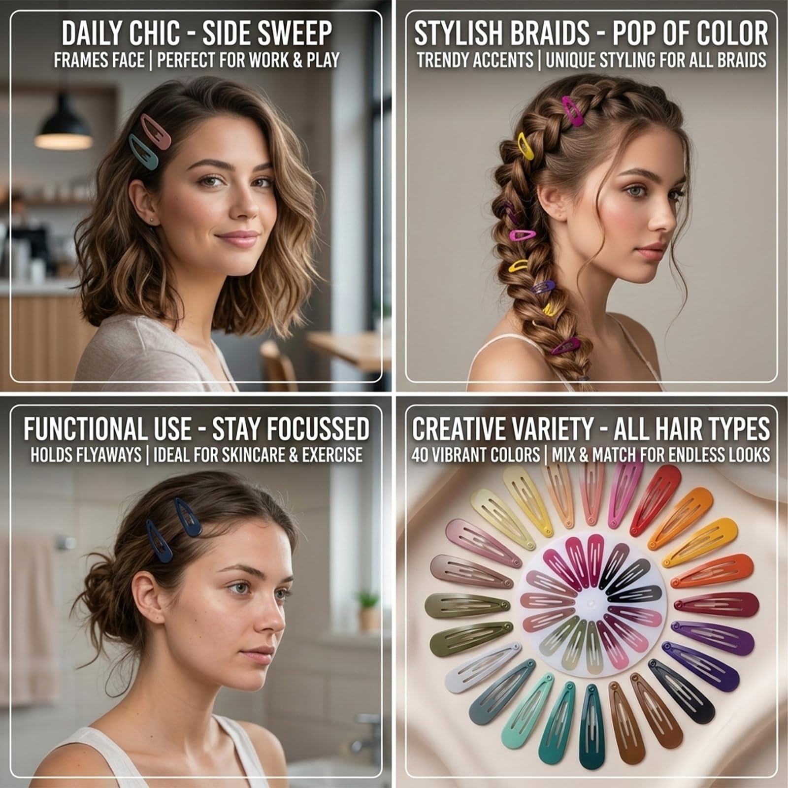 Demonstration of the secure snap mechanism on SWSTINLING hair barrettes for kids and women
