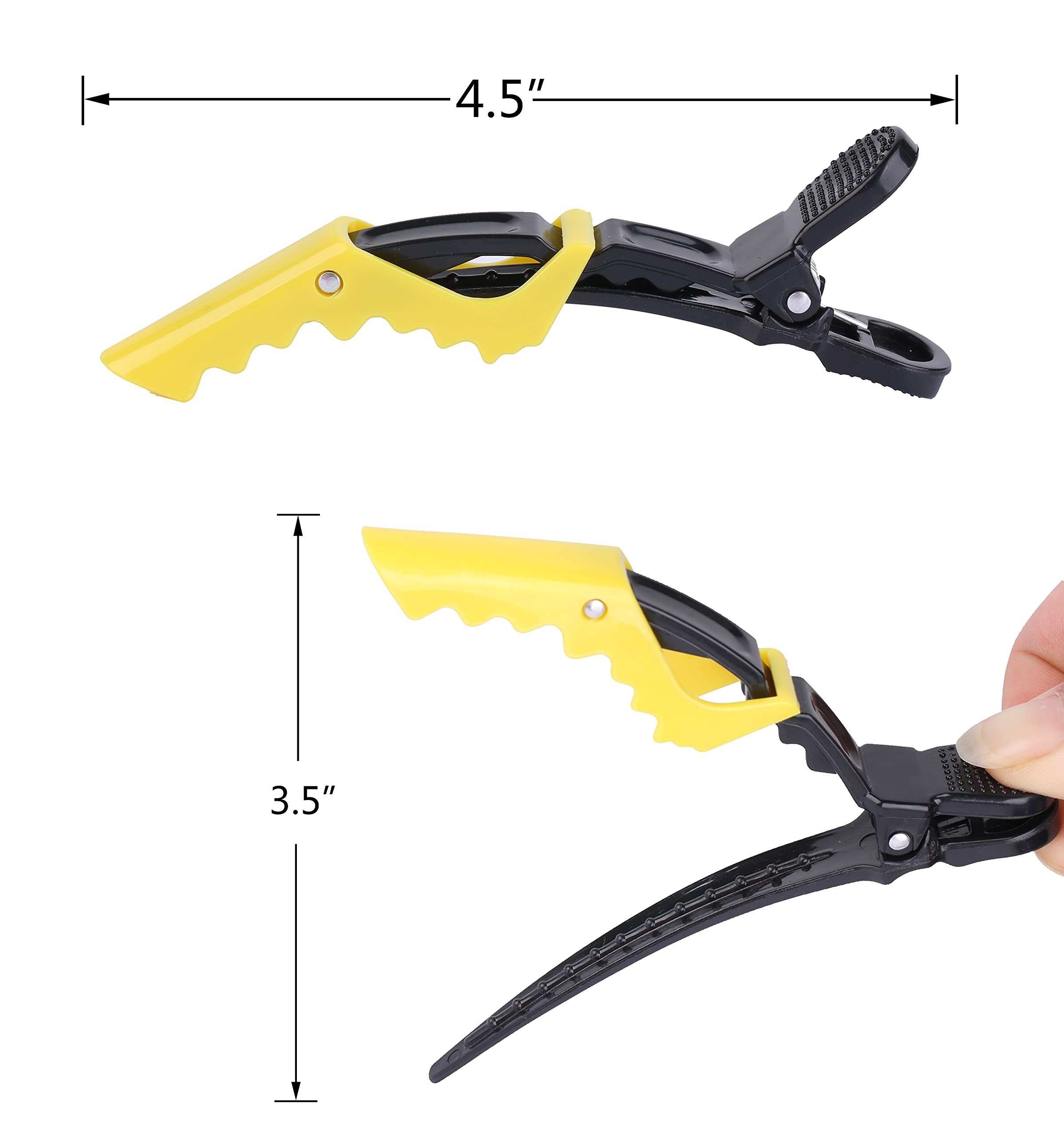 Side view of wide teeth hair clamps holding a thick hair section securely.