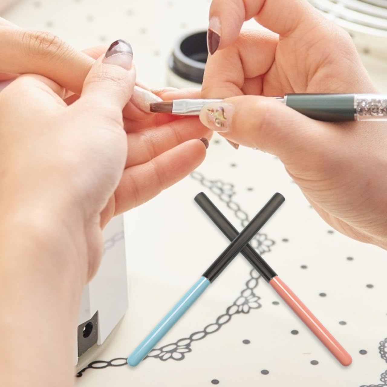 Applying metal brush cap to a nail art pen