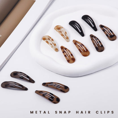 Close up of matte black hair snap clips for thin hair