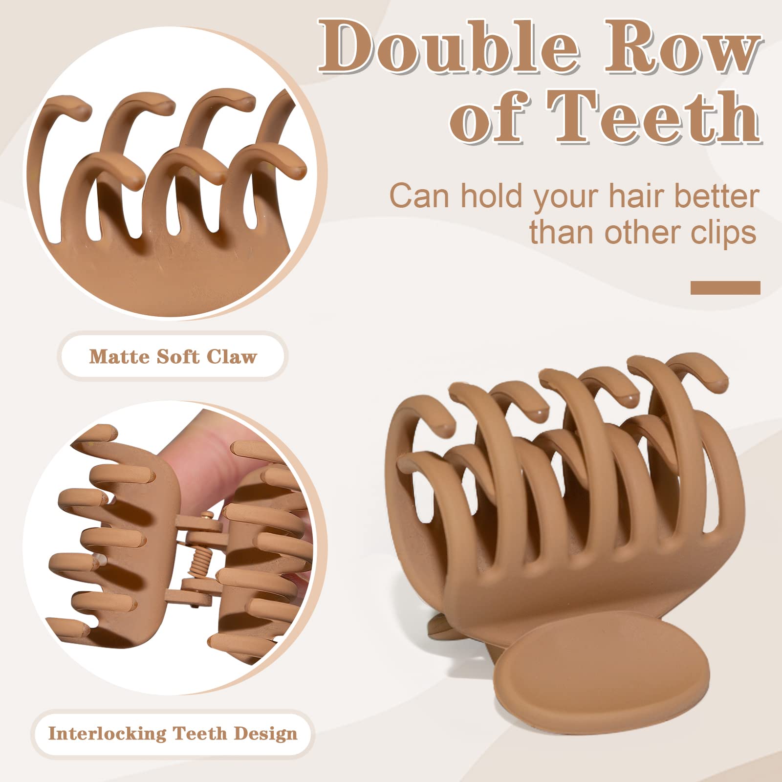 FAMEZA mini hair claw clips in neutral matte colors displaying the strong metal spring mechanism.