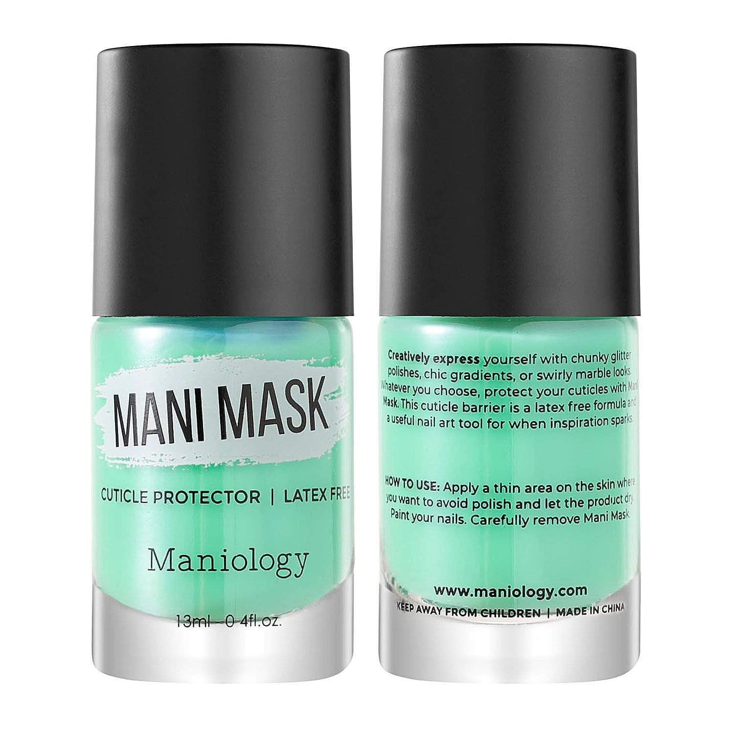Maniology liquid cuticle protector application showing the brush coating the skin around the fingernail