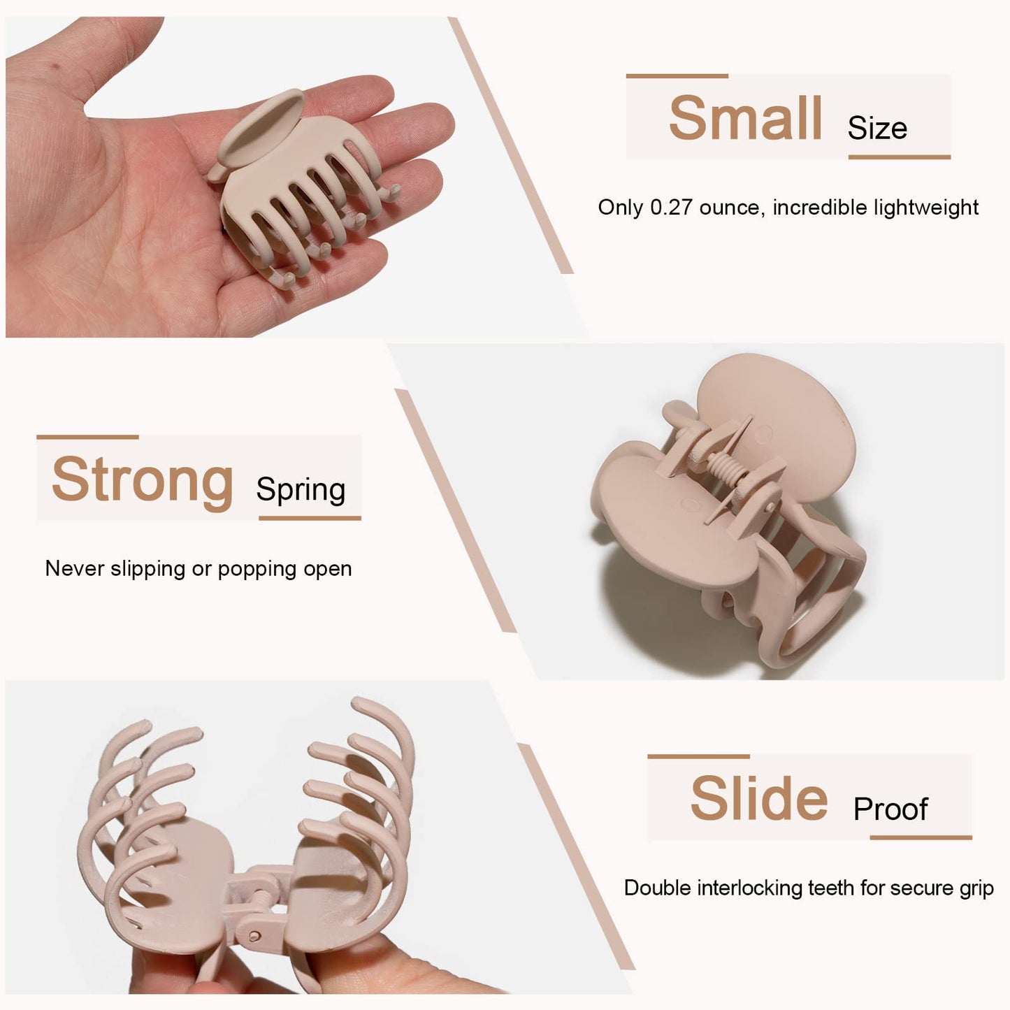 Close up look at the specialized double row teeth design of the FAMEZA matte hair clamp.
