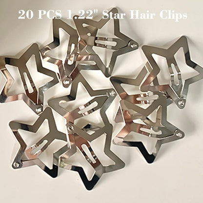 Seneeel star metal barrettes styled creatively in long braided hair for a festival look.