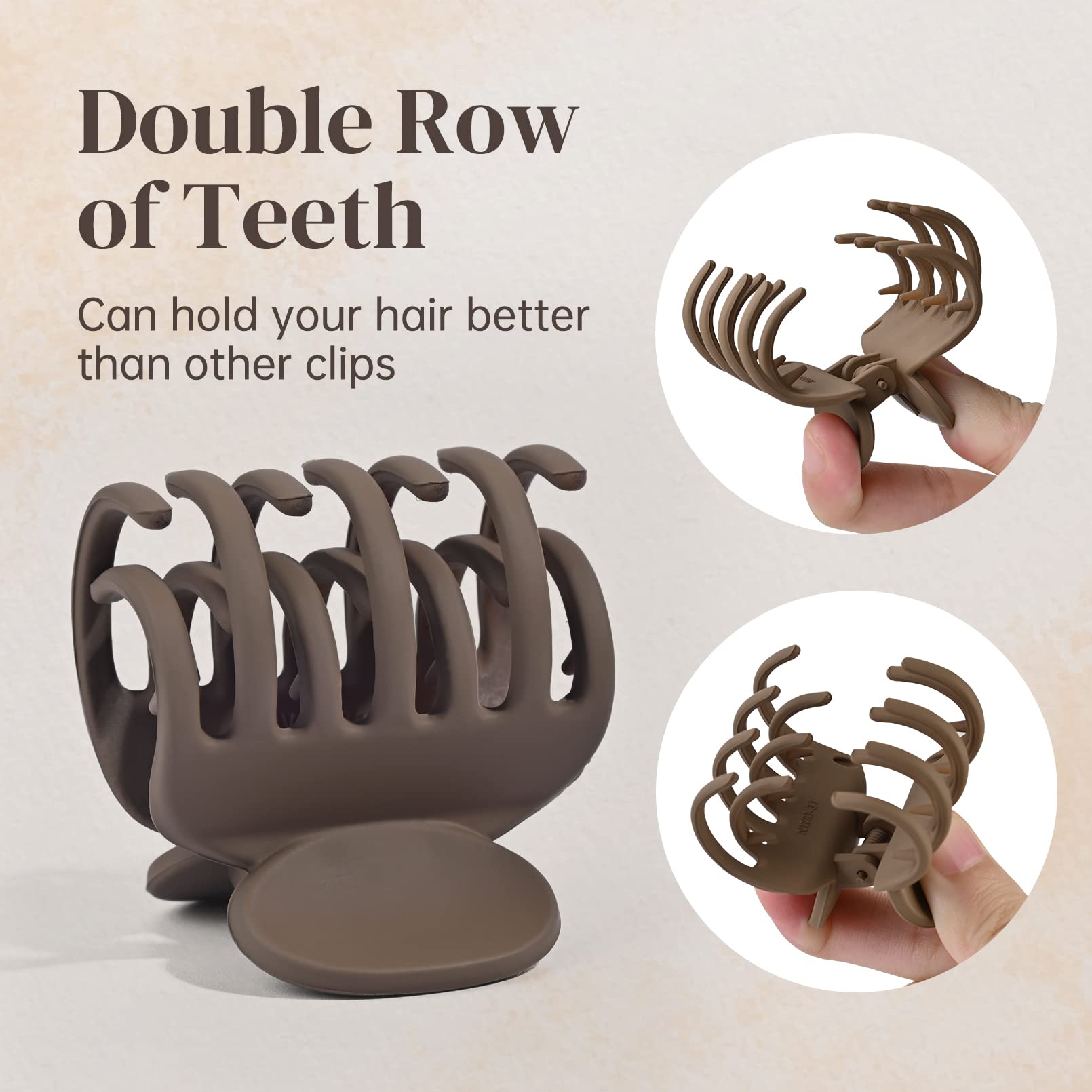 Close up of small claw clips highlighting the unique dual row interlocking teeth
