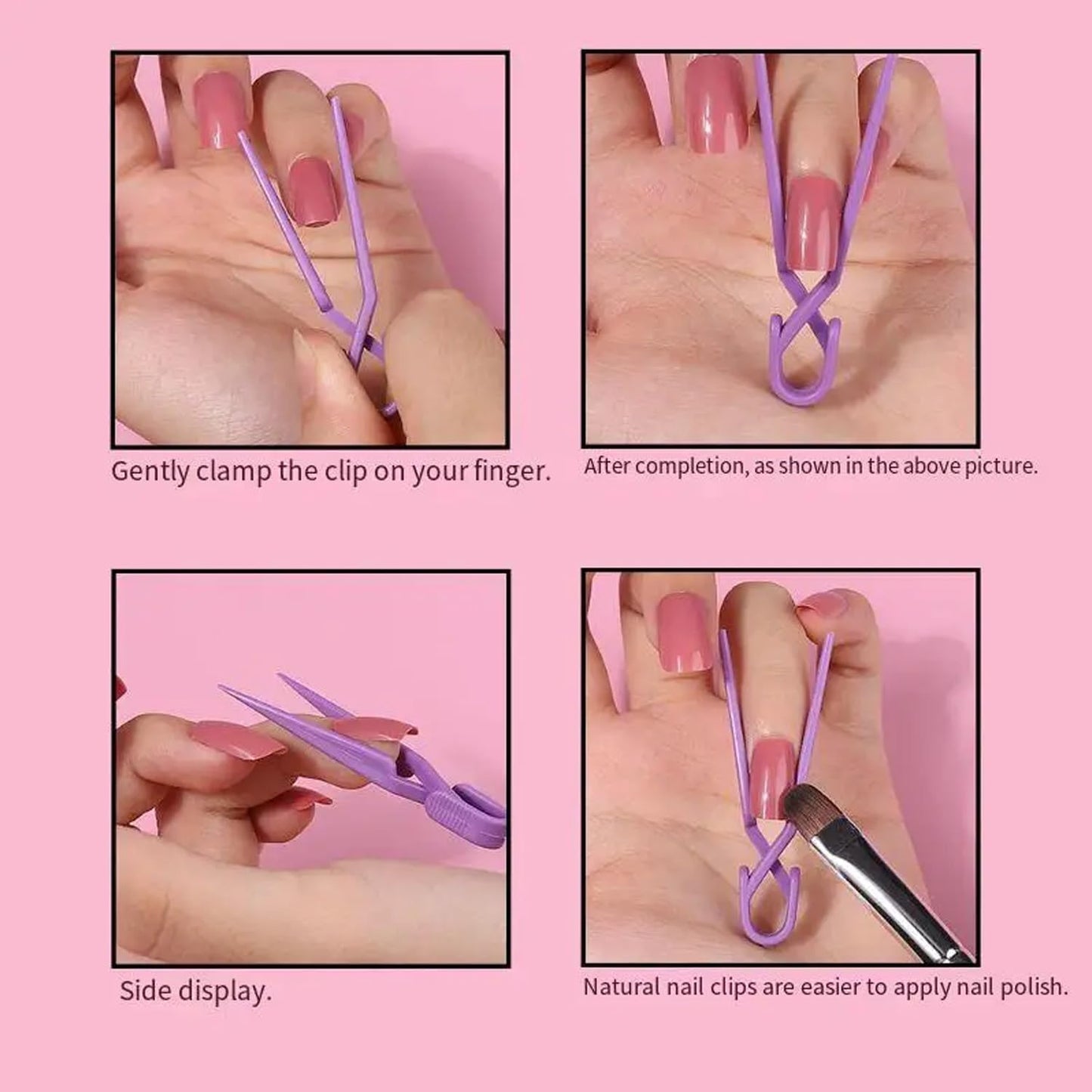 Demonstration of using nail extension clamps during a UV gel manicure.
