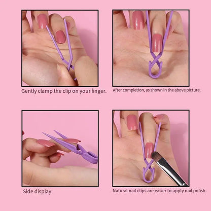 Demonstration of using nail extension clamps during a UV gel manicure.