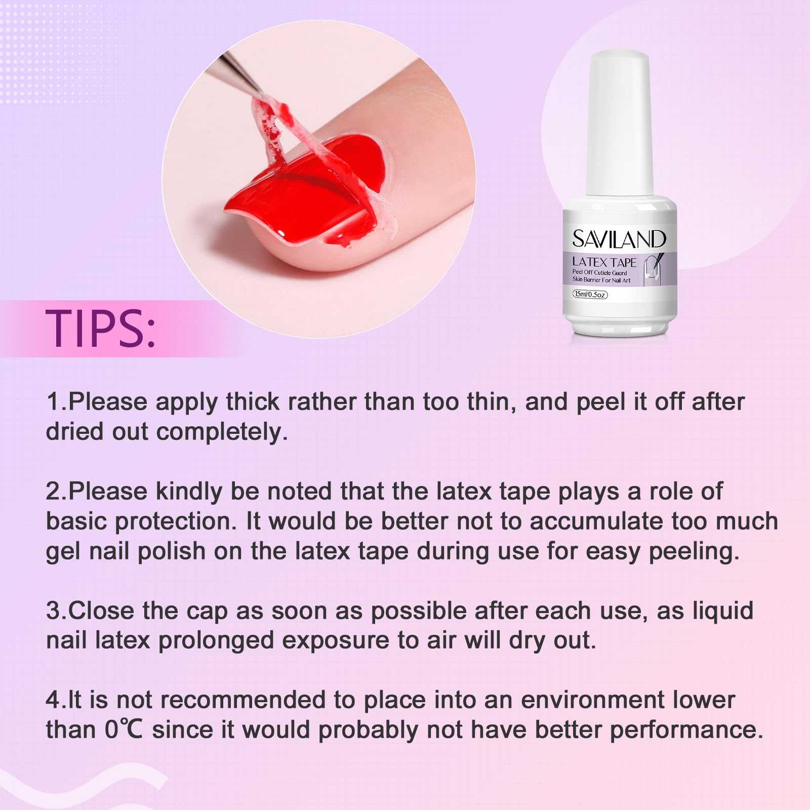 Saviland peel off latex tape cuticle guard being applied around the fingernail with a brush.