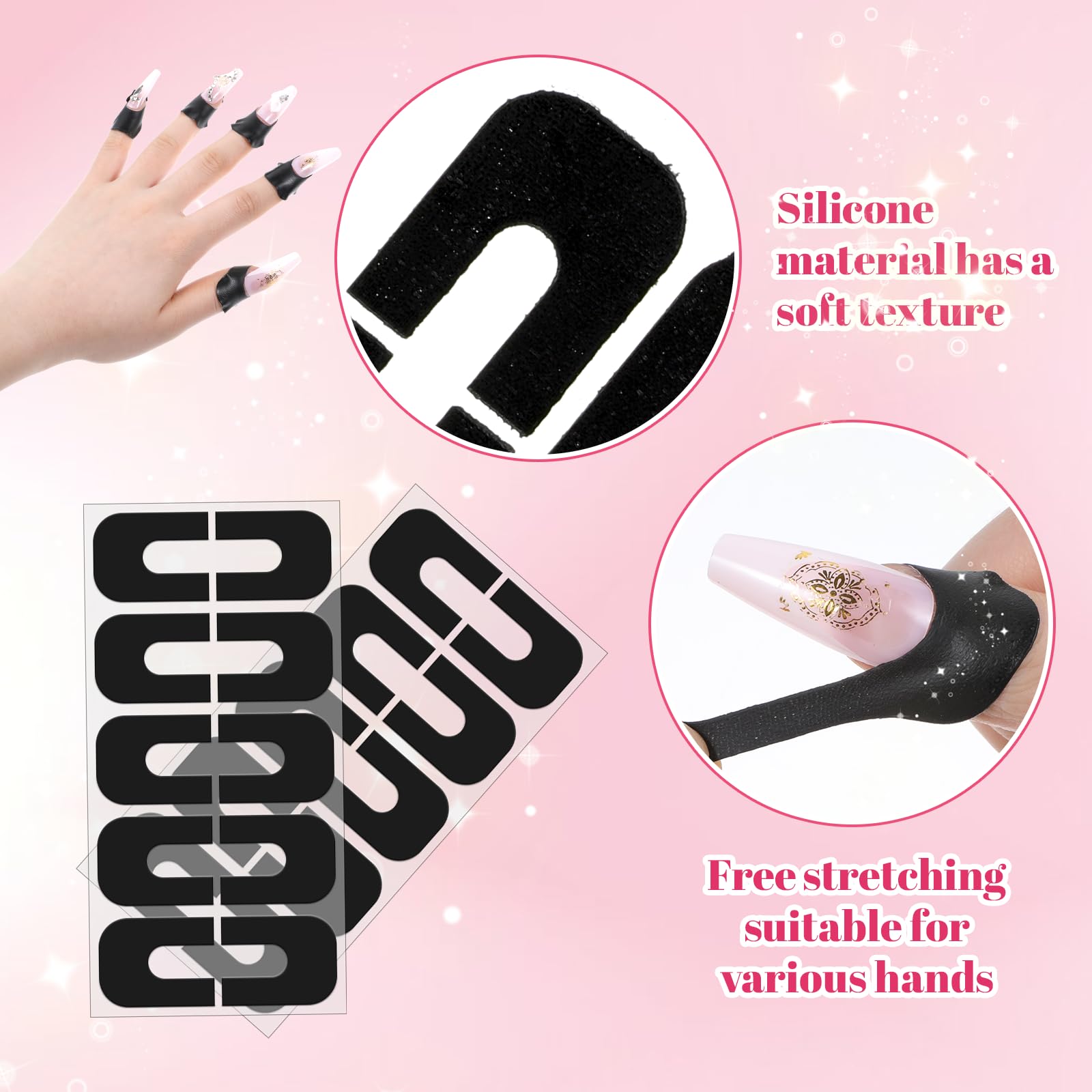 Six different colors of Outus finger guard barrier stickers arranged neatly