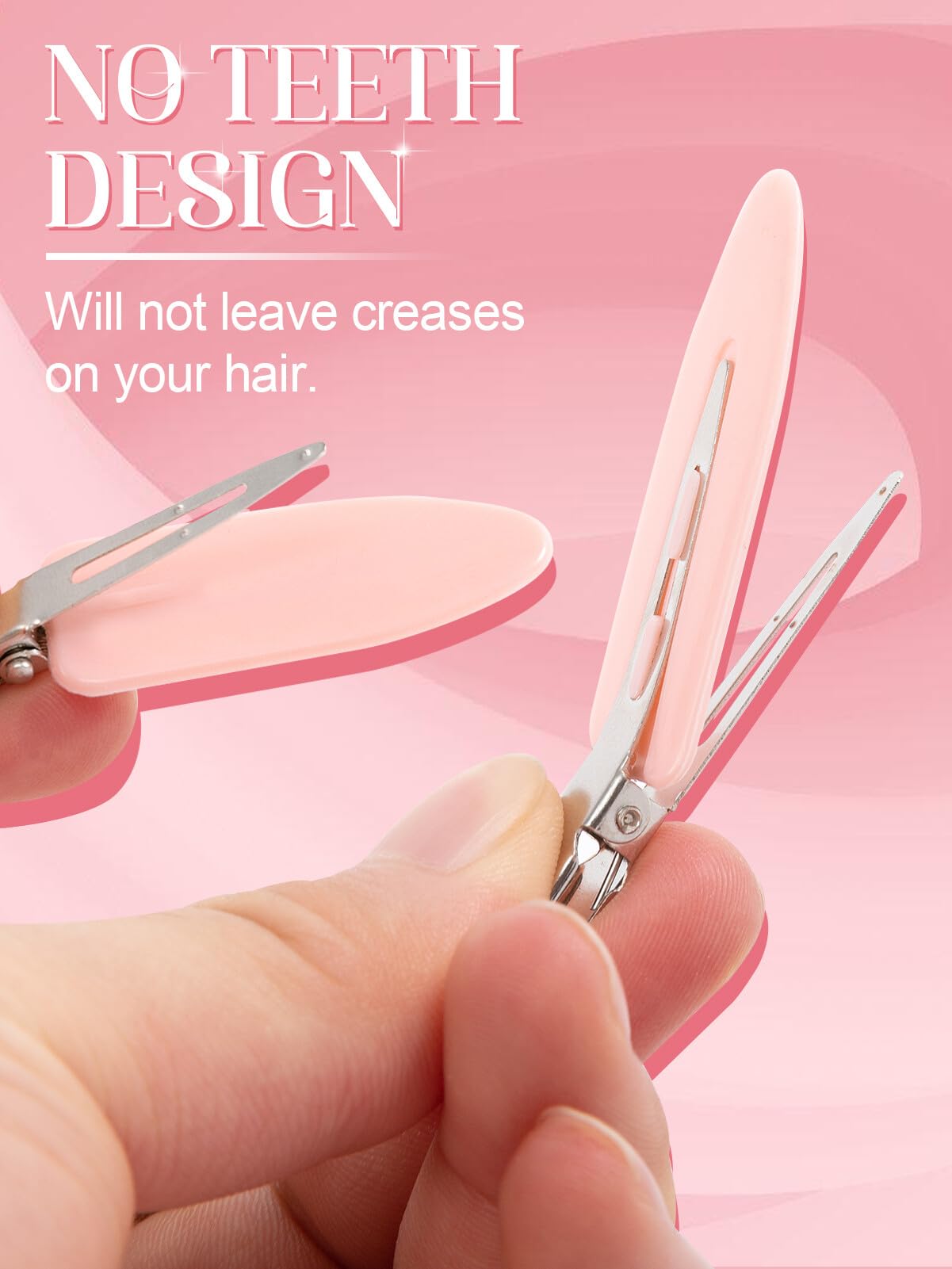 Stainless steel and resin creaseless hair clips close up showing smooth design