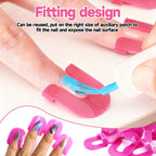 Fingers wearing anti overflow nail guard clips during application