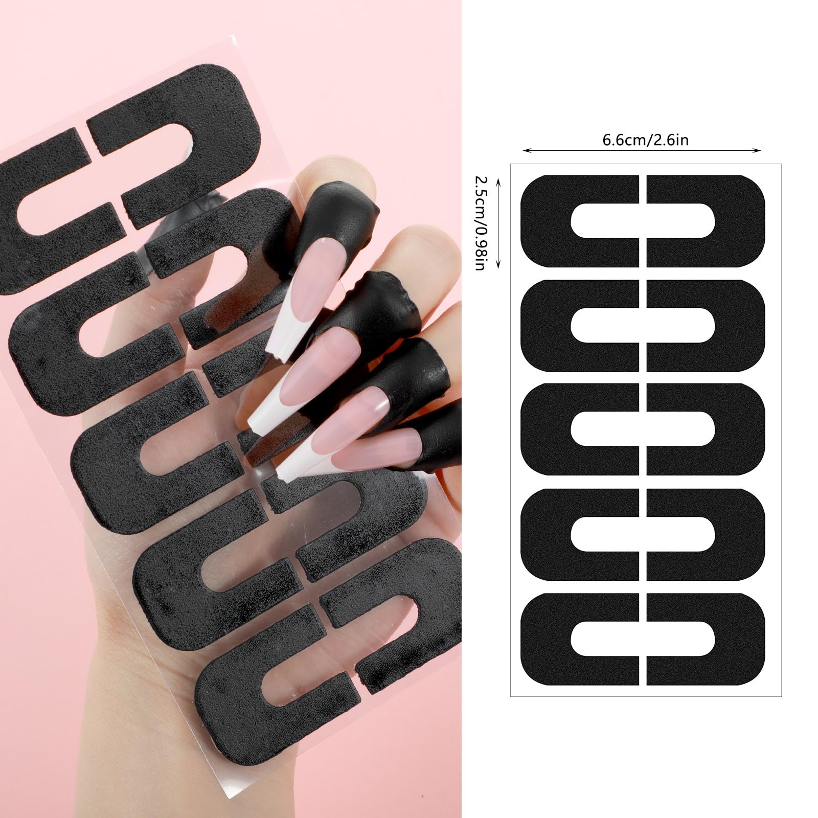 Close up of U-shaped black nail polish barrier sticker