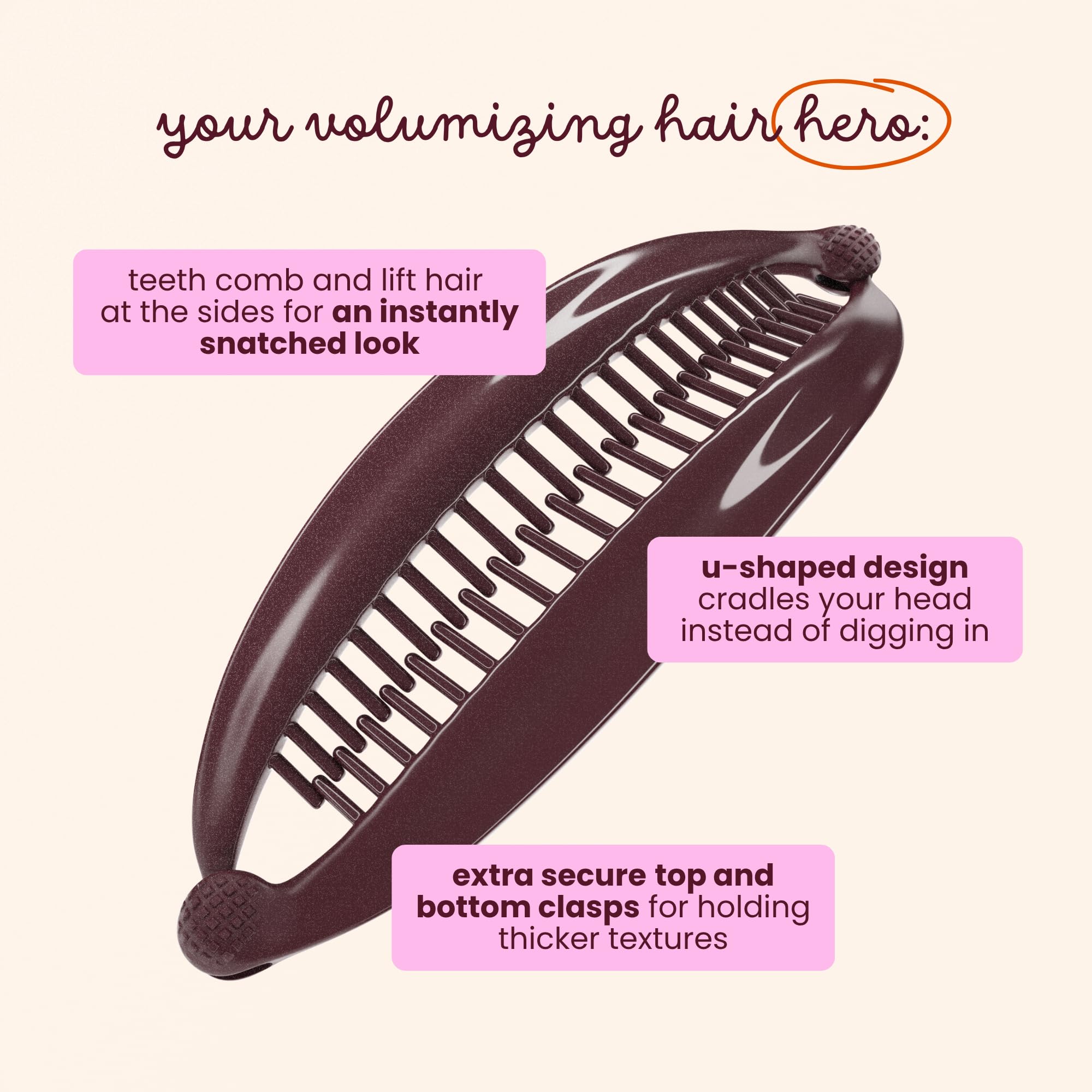 Side profile of Cobana volumizing hair styling banana clip
