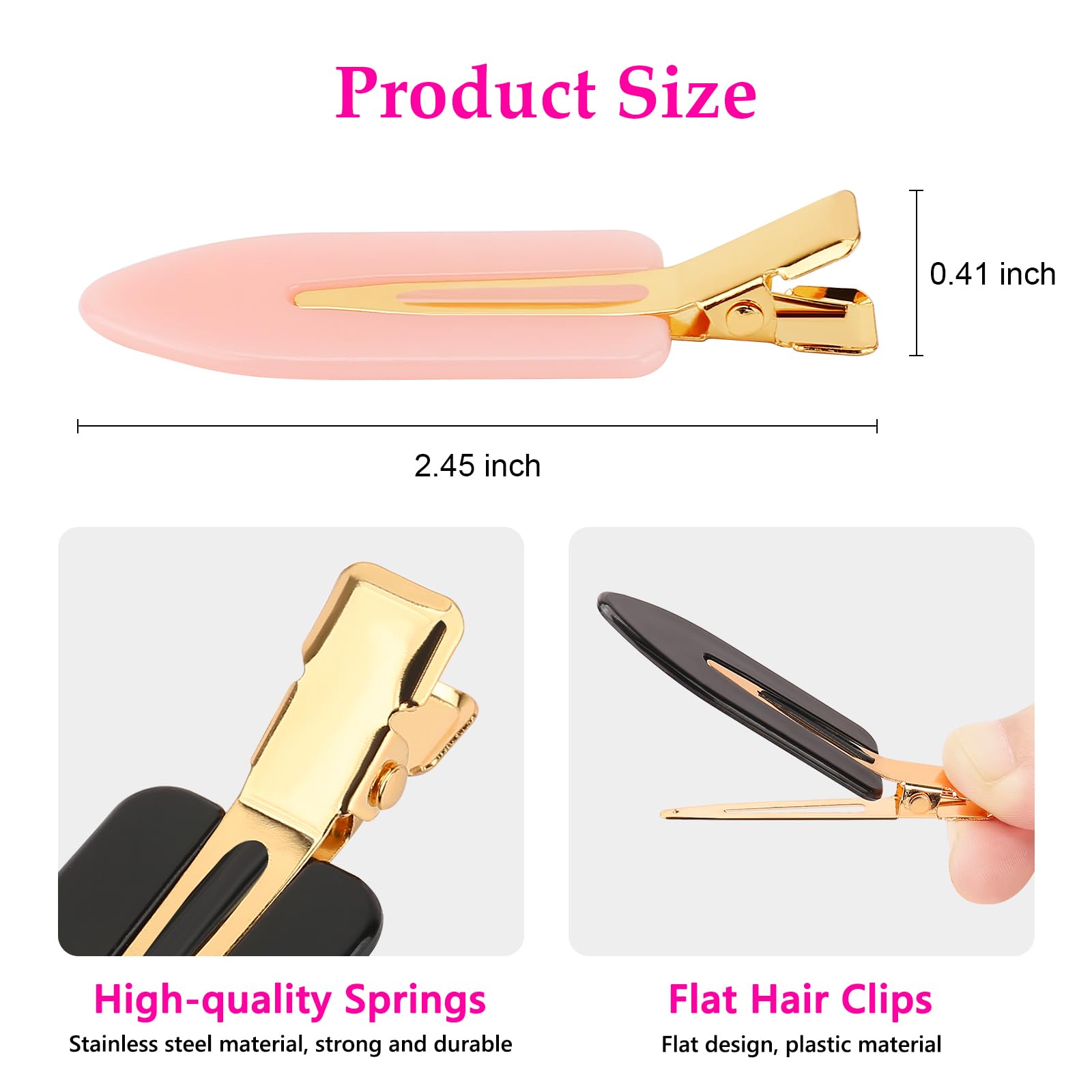 Pink black and white flat makeup clips with golden handle