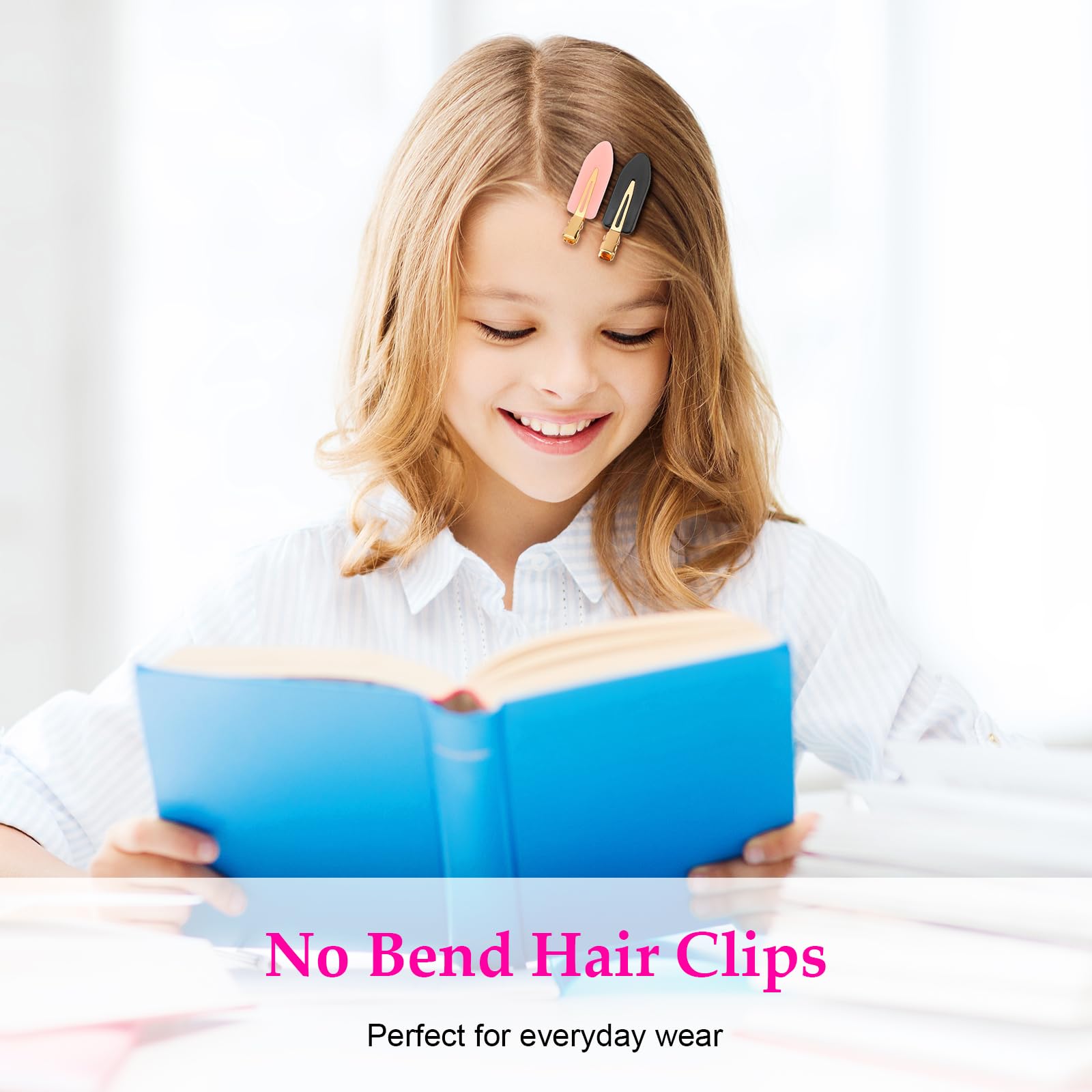 Imported flat hair clips on a white vanity background