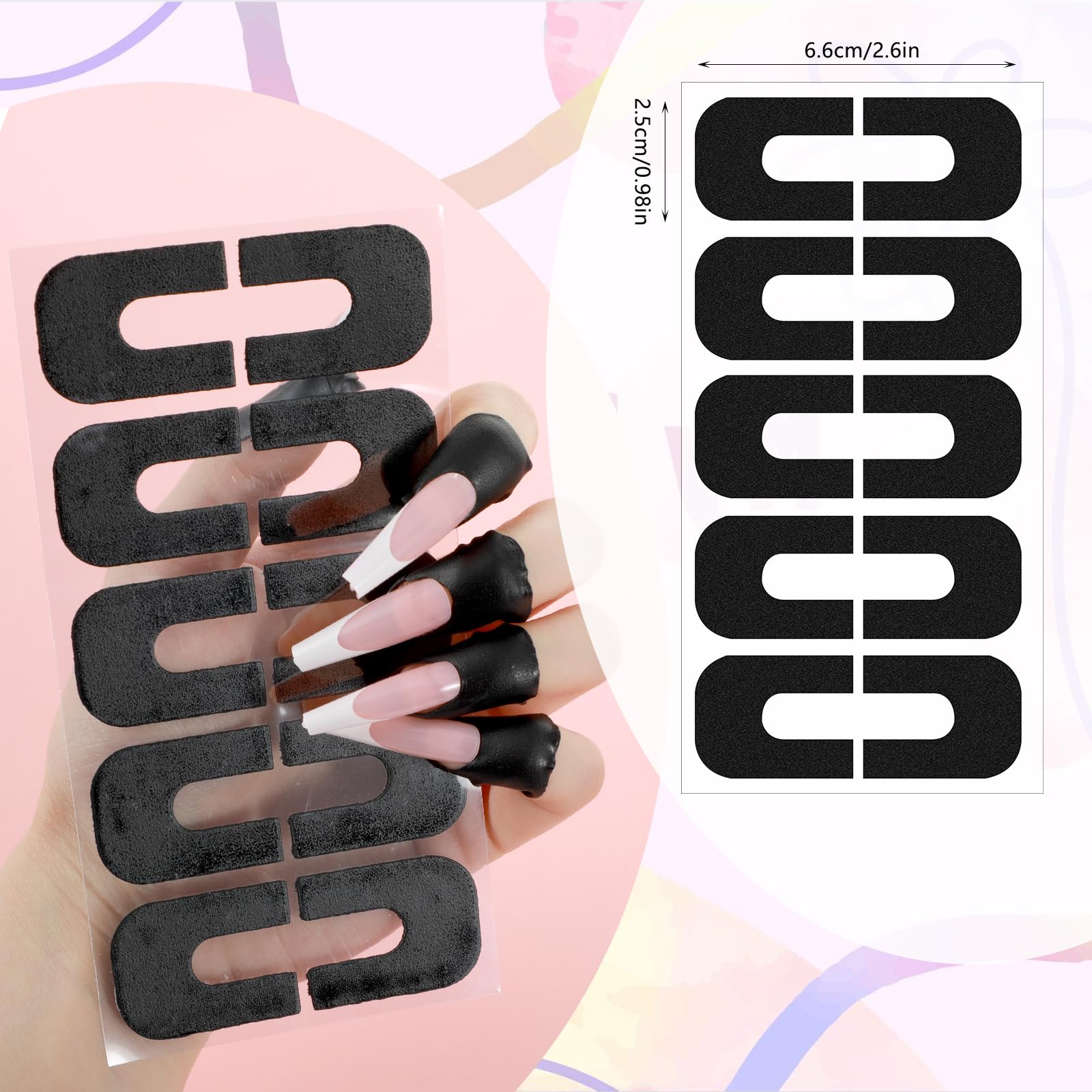 Close up view of the flexible U-shaped cuticle guard sticker applied neatly around a finger bed