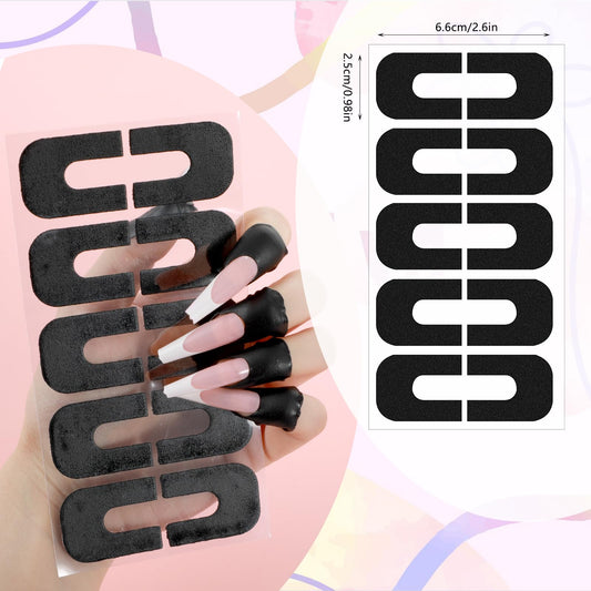 Close up view of the flexible U-shaped cuticle guard sticker applied neatly around a finger bed