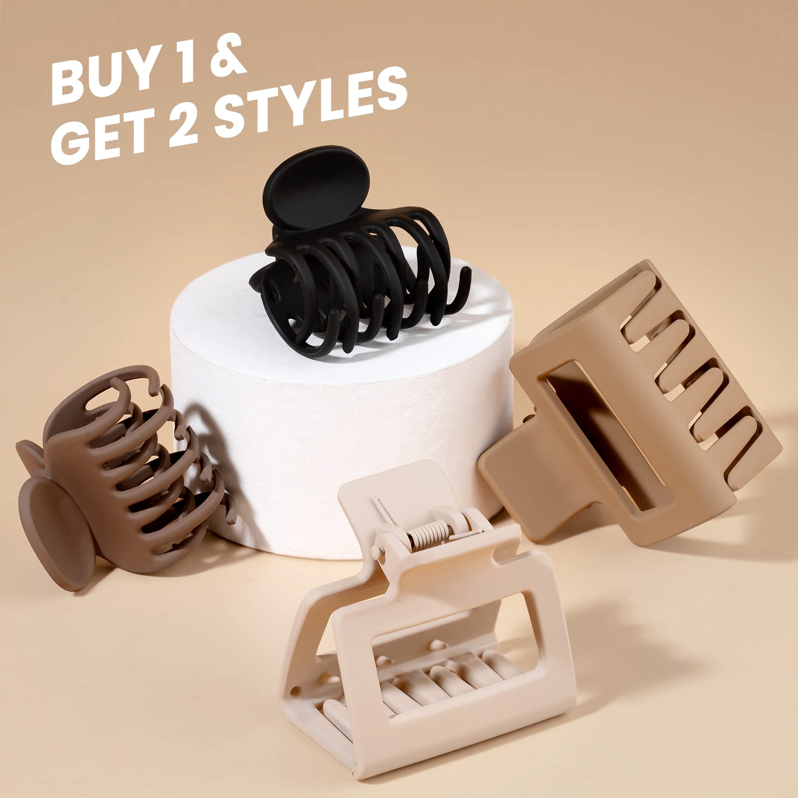 Depoka brown and black matte hair clutchers showing the strong rust resistant metal tension spring.