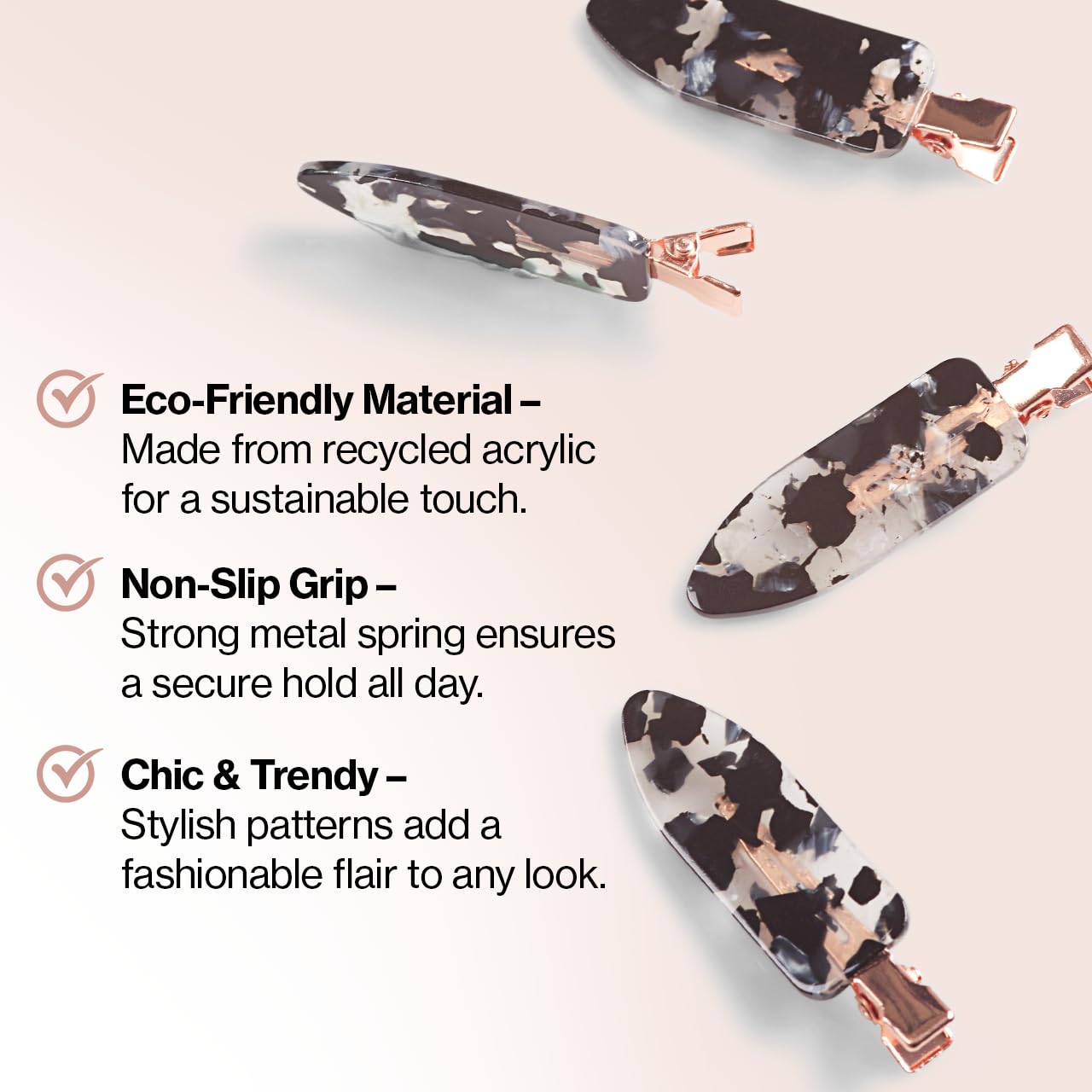 Eco friendly recycled acrylic makeup clips by Kitsch on flat surface